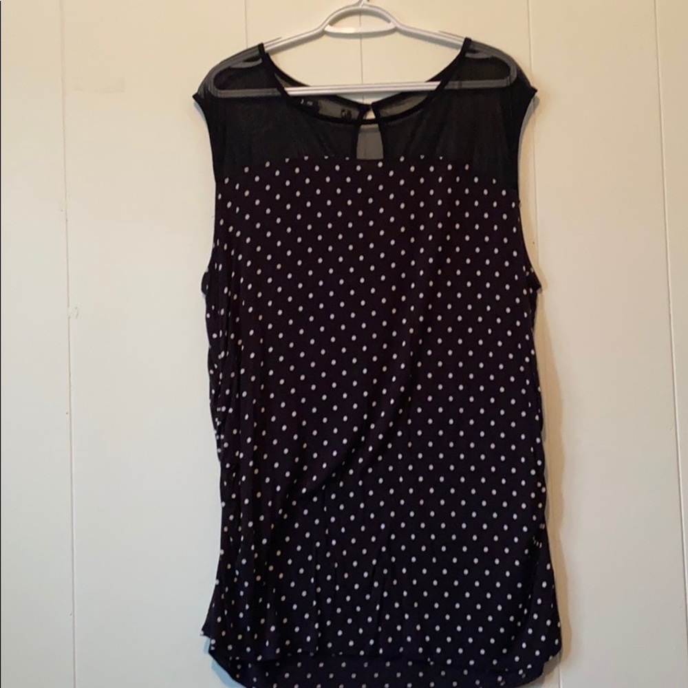 Long black and white polka dot tank top